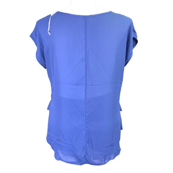 Persaya Womens Blouse Top Shirt Sheer Short Sleeved Pullover Ruched Navy Blue 1X - Picture 5 of 9